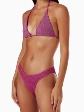 Good American Pink Sparkle Tiny Ties Bikini Set in Magenta